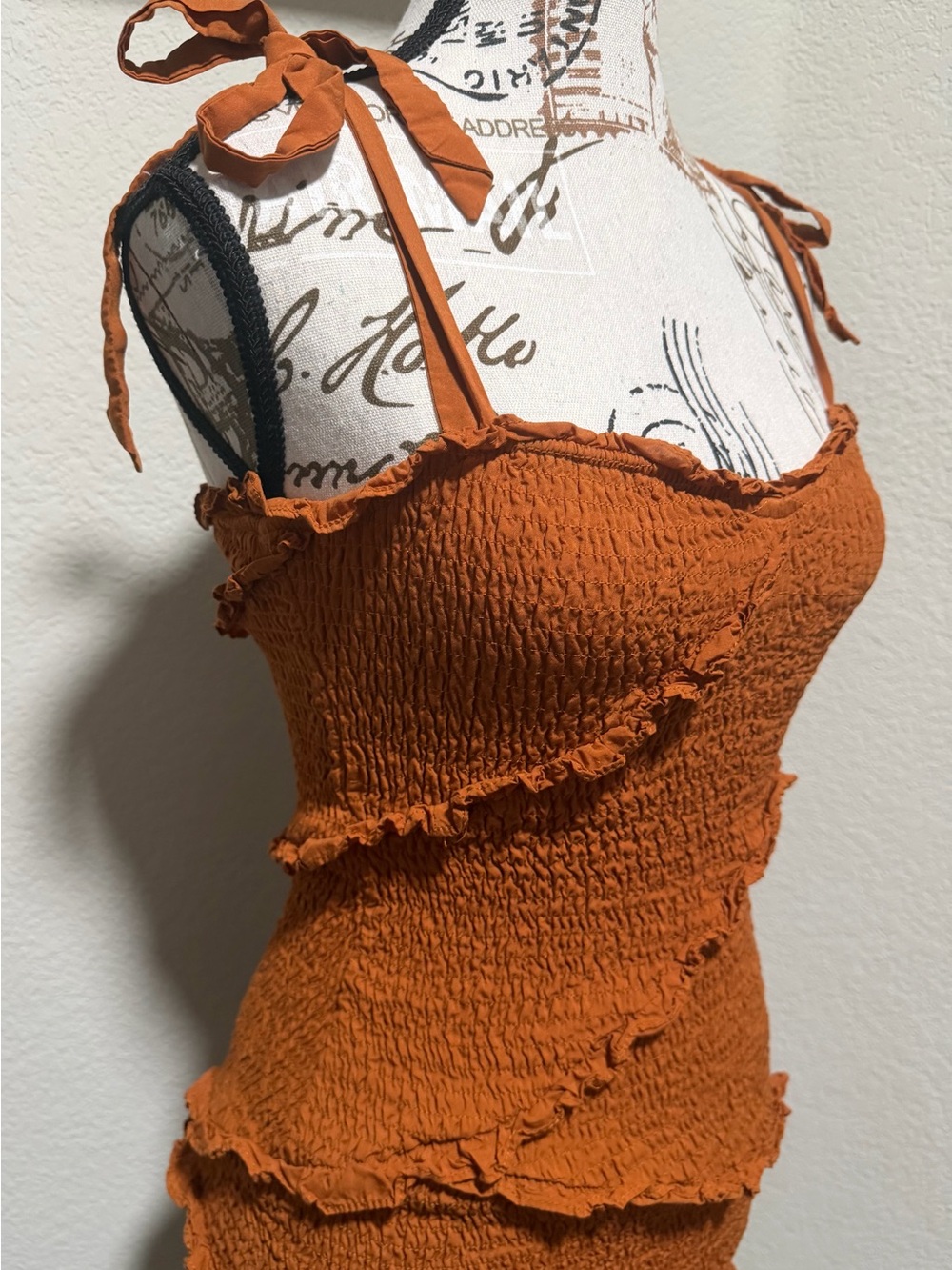 Astr Rust Orange Smocked Ruffle Mini Dress - Picture 6 of 11